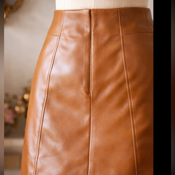 Zara Dresses & Skirts - Zara Faux Leather Mini Skirt Caramel Brown High-Waist Chic Luxury Look